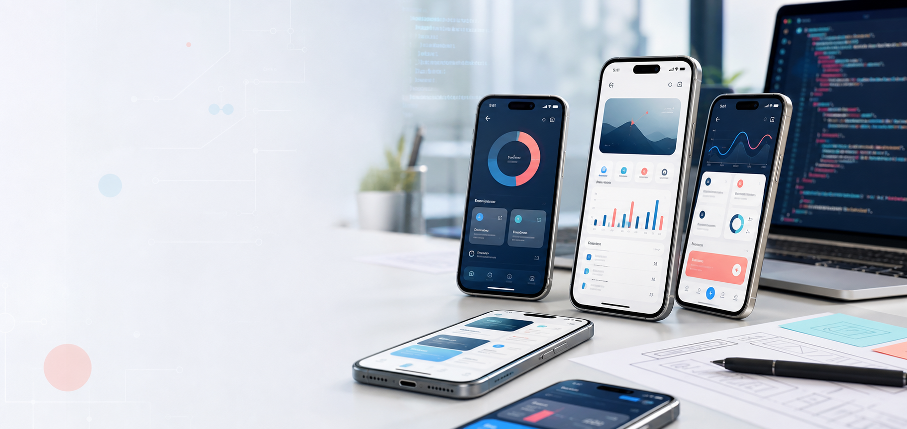 Modern smartphones displaying polished mobile app interfaces